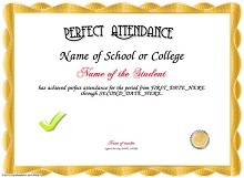 Perfect Attendance Award Certificate for Employee