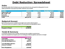 Debt Reduction EXCEL Sheet