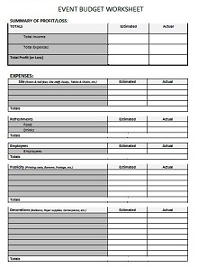 Blank Event Budget Worksheet