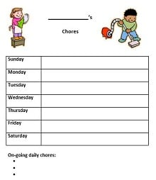 girls chore chart template