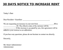 30 Days' Notice To Increase Rent