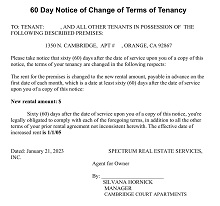 60 Days' Notice of Change of Terms of Tenancy