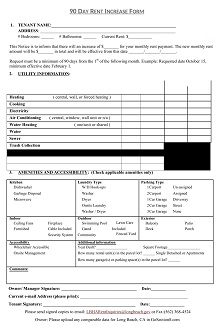 90 Days' Rent Increase Form