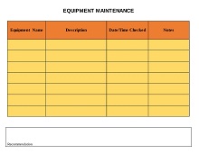 Blank Direct Equipment Maintenance Log Template