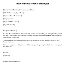 Holiday Bonus Letter to Employees