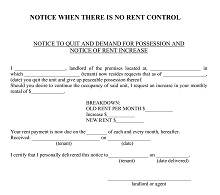 Notice When There Is No Rent Control