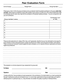 Peer Evaluation Assessment Form