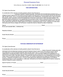 Personal Guarantee Form For Corporation