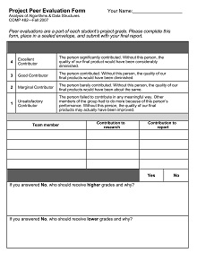 Project Peer Assessment Form