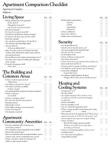 Apartment Comparison Checklist Template