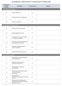 Business Continuity Plan Checklist Sheet