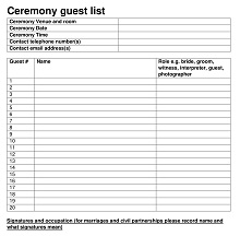 Ceremony Guest List Template