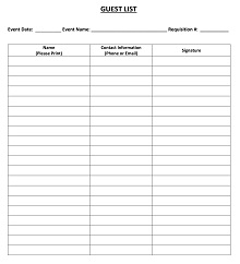 College Guest List Template