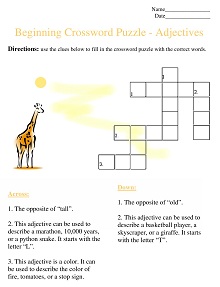 Crossword Puzzle - Adjectives