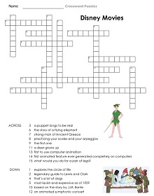 Disney Movies Crossword Puzzle