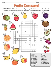 Fruits Crossword Puzzle