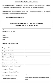 Grievance Investigation Report Template