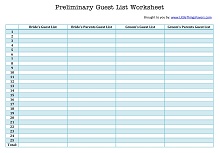 Preliminary Guest List Worksheet