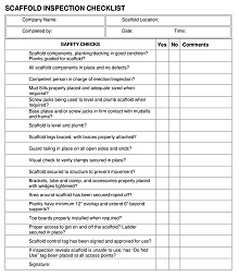 Scaffold Inspection Checklist Sheet