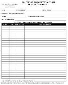 Stationery Material for School Requisition Form