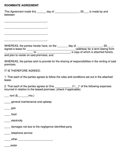 Basic Roommate Lease Agreement Template