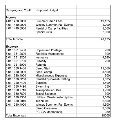 Camping and Youth Proposed Budget Template