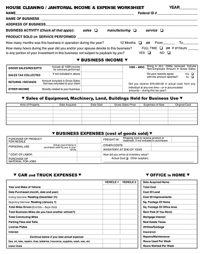 Janitorial Income & Expense Worksheet