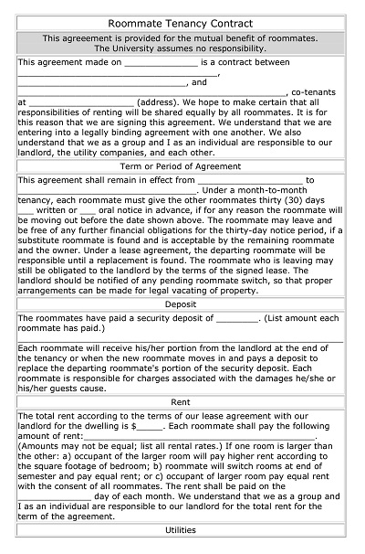 Roommate Tenancy Contract Template