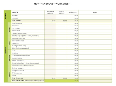 Youth Camp Monthly Budget Worksheet Template