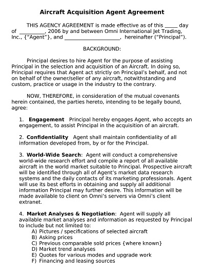 Aircraft Acquisition Agent Agreement