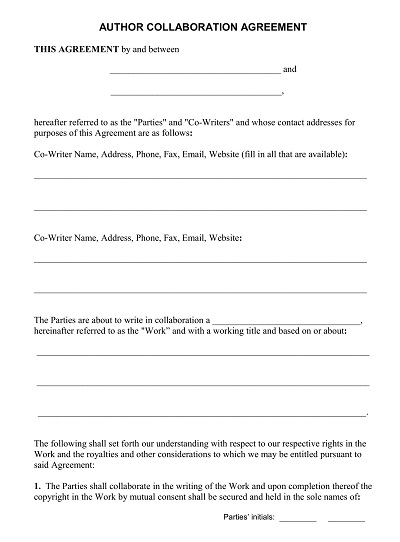 Author Collaboration Agreement Sample