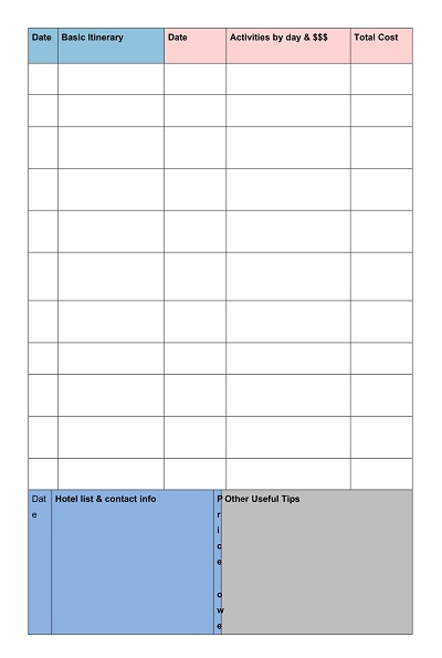 Basic Business Itinerary Gridsheet Template