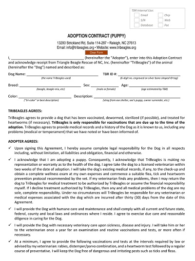 Basic Puppy Adaption Contract Template