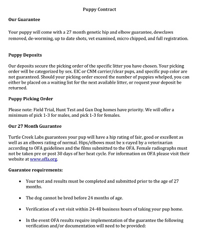 Basic Puppy Contract Sample