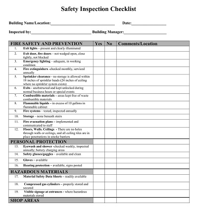 Building Safety Inspection Checklist