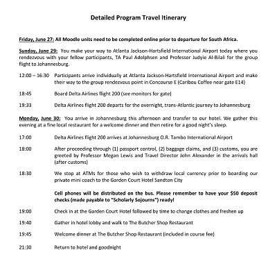 Business Program Travel Itinerary
