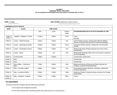 Business Travel Itinerary Sample