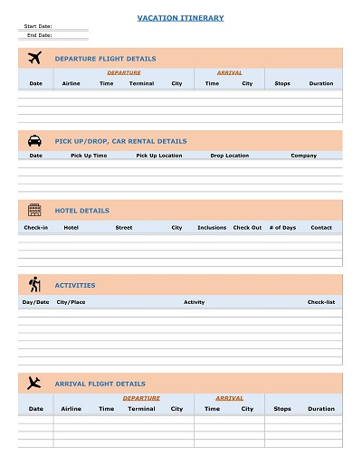 Business Vacation Itinerary Template