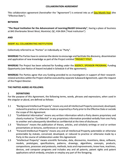 Collaboration Agreement Sample PDF