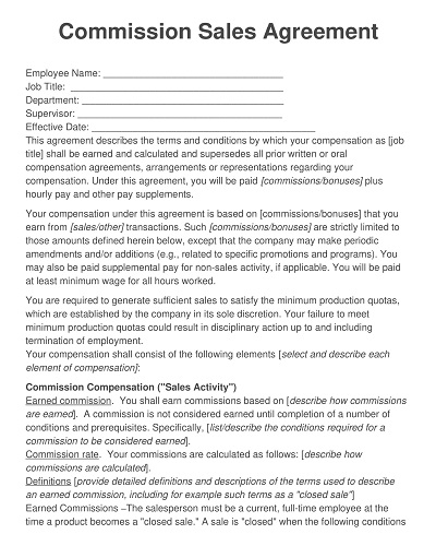 Commission Sales Agreement Template