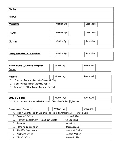 Commissioners Meeting Itinerary Template