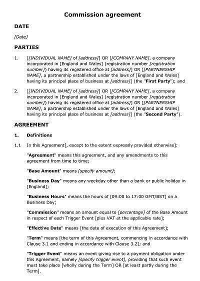 Consultant Commission Agreement Template
