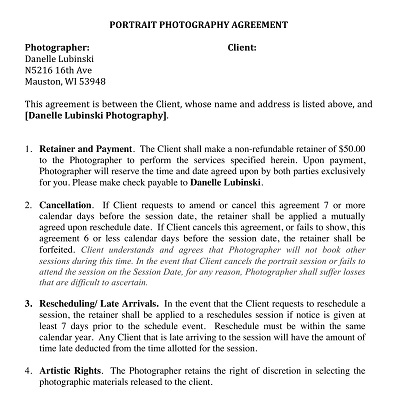 Contract Between Photographer and Client Agreement