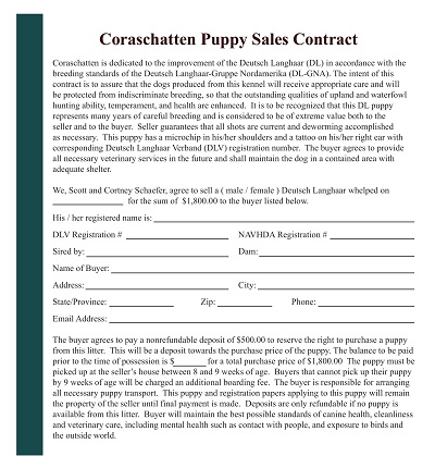 Coraschatten Puppy Sales Contract Template
