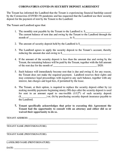 Covid-19 Security Deposit Agreement