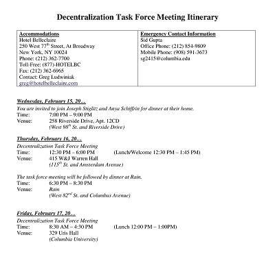 Decentralization Task Force Meeting Itinerary