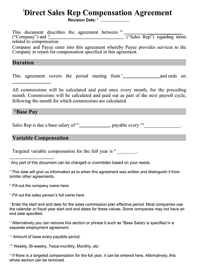 Direct Sales Rep Commission Plan Template