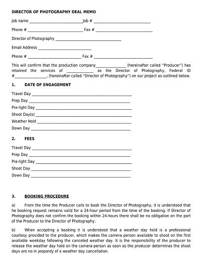 Director of Photography Contract Form