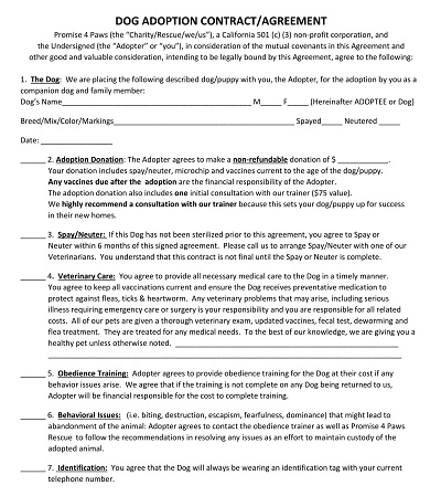 Dog Adoption Contract Template
