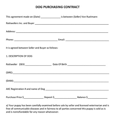 Dog Purchase Contract Template